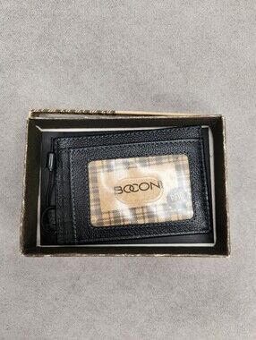 Boconi Mini Wallet Men's Black 100% Leather Slim Flat Cardholder Gift New $45